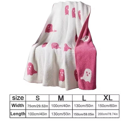 Halloween Blankets Throws Double-Sided Pink Ghost Blanket Fall Flannel Blanket for Bed Sofa Couch Fuzzy Blanket Plush Cover