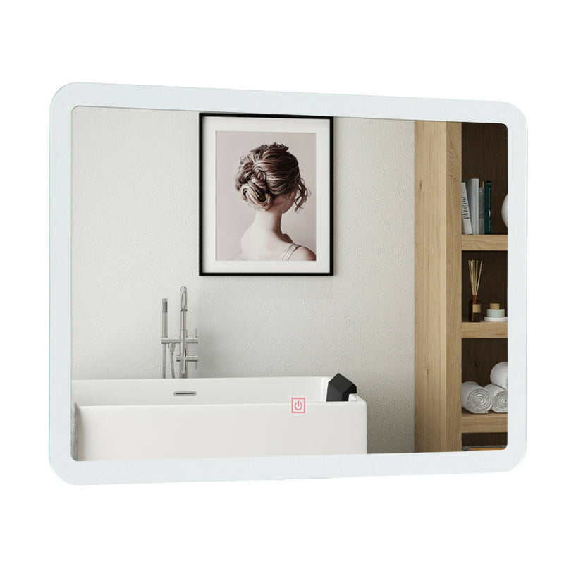 LED Wall-Mounted Bathroom Rounded Arc Corner Mirror with Touch