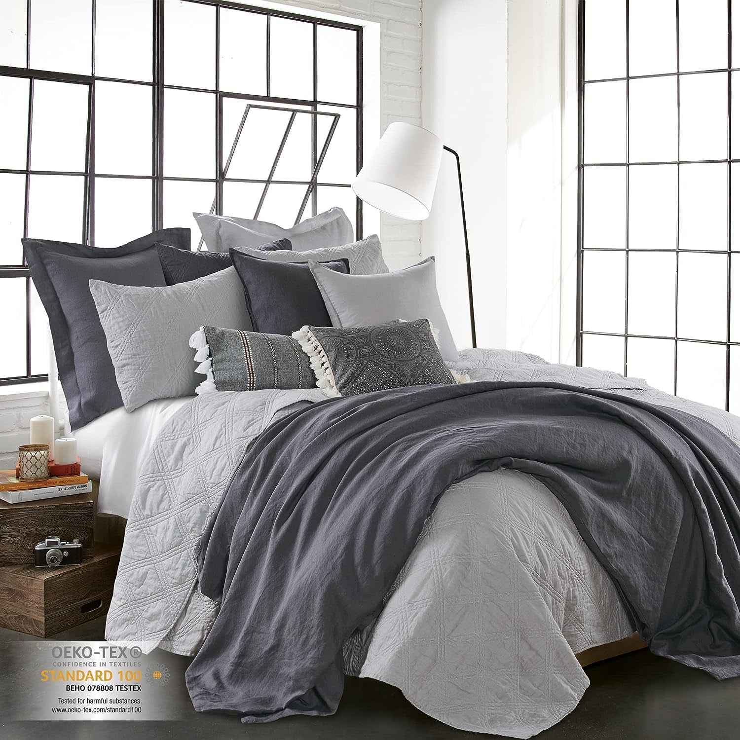 - 100% Linen - Full/Queen Duvet Cover Duvet Cover - Washed Linen in Charcoal - Duvet Cover Size (96 X 92In.)