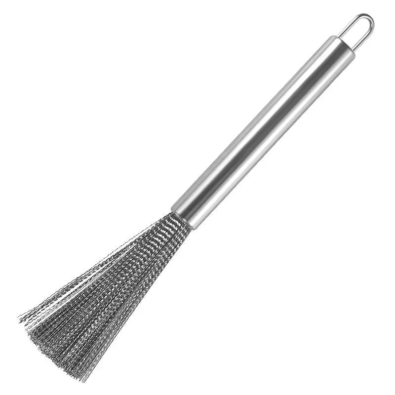 Kitchen Stainless Steel Cleaning Brush Long Handle Utensil Scrubber Anti-Rust Stainless Steel Kitchen Special Brush Pot Tool