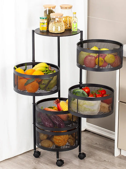 Kitchen Vegetable Shelving Multi-Layer Floor round Rotating Vegetable Basket Fruit Storage Basket for Household Items