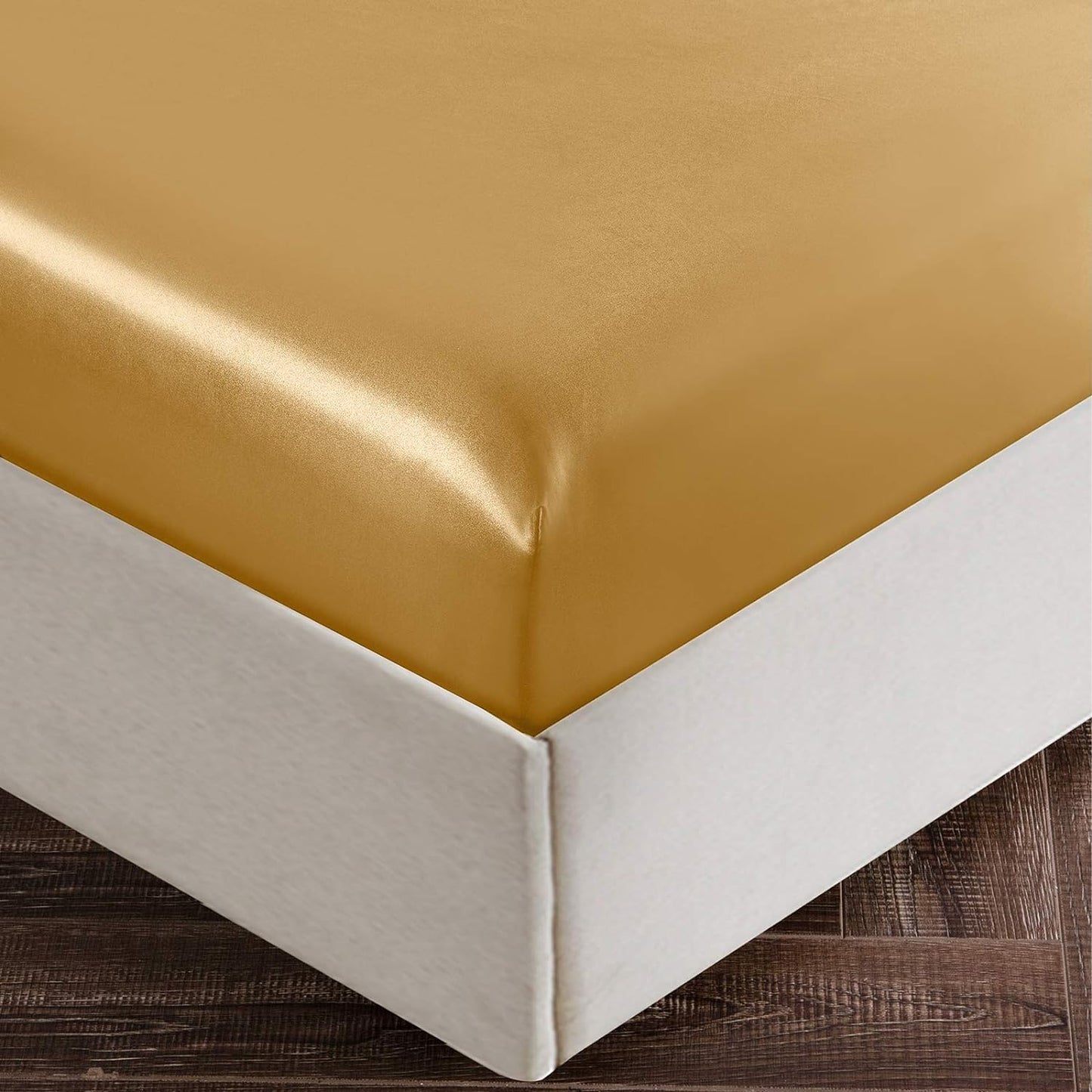 4Pcs Satin Sheet Set Queen Size Ultra Silky Soft Gold Satin Queen Bed Sheets with Deep Pocket, 1 Fitted Sheet, 1 Flat Sheet, 2 Envelope Closure Pillowcases