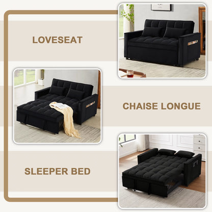 Loveseat Convertible Sleeper Sofa Bed, Black