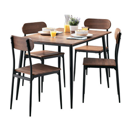 5-Piece Modern Wood & Metal Dining Room Set, Seats 4 for Indoor, Walnut Color