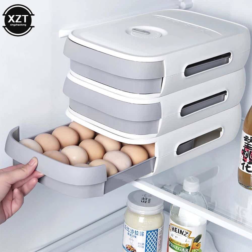 Stackable Egg Holder Storage Box Drawer Automatic Rolling Refrigerator Eggs Organizer Space Saver Container Kitchen Organizer