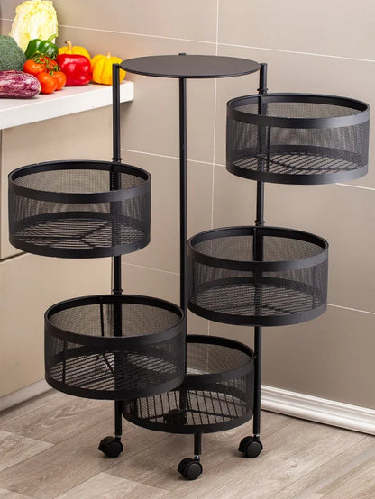 Kitchen Vegetable Shelving Multi-Layer Floor round Rotating Vegetable Basket Fruit Storage Basket for Household Items