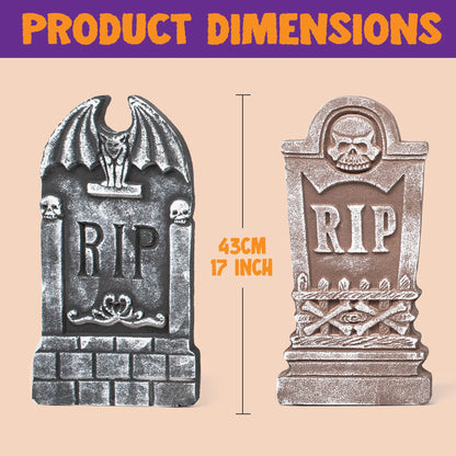 5 Packs Halloween Tombstones Decorations,17" Halloween Foam RIP Graveyard Decorations and 10 Bonus Metal Stakes for Halloween Outdoor Yard Decorations