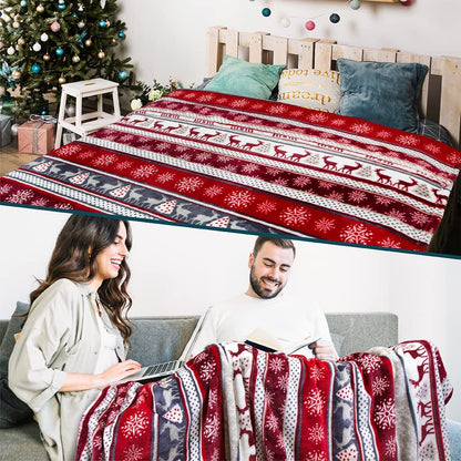 Christmas Throw Blanket | Holiday Christmas Reindeer Snowflakes Fleece Blanket | Soft, Plush, Warm Winter Cabin Throw, 50X60 (Christmas Red)