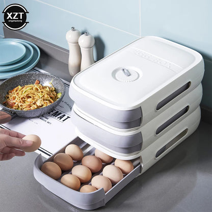 Stackable Egg Holder Storage Box Drawer Automatic Rolling Refrigerator Eggs Organizer Space Saver Container Kitchen Organizer