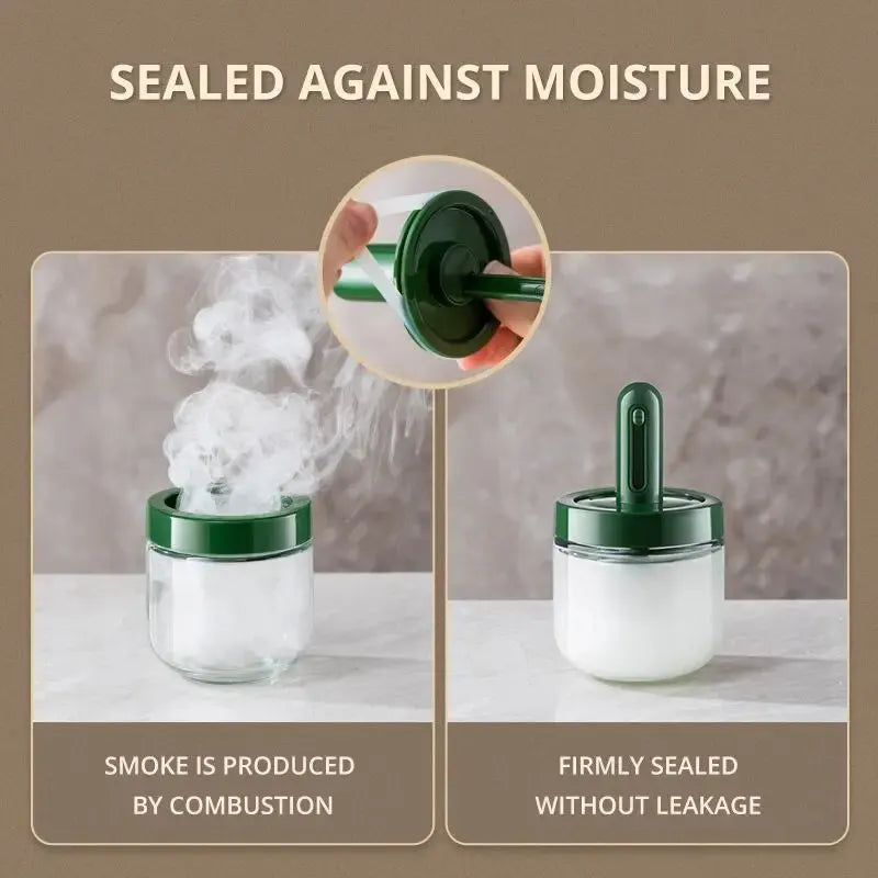 1Pc Glass Seasoning Bottle with Telescopic Spoon Household Kitchen Salt Storage Box Leak Proof and Moisture-Proof