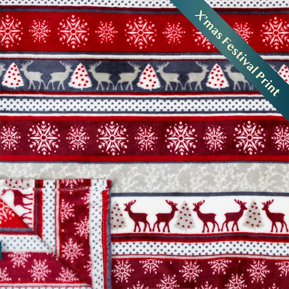 Christmas Throw Blanket | Holiday Christmas Reindeer Snowflakes Fleece Blanket | Soft, Plush, Warm Winter Cabin Throw, 50X60 (Christmas Red)