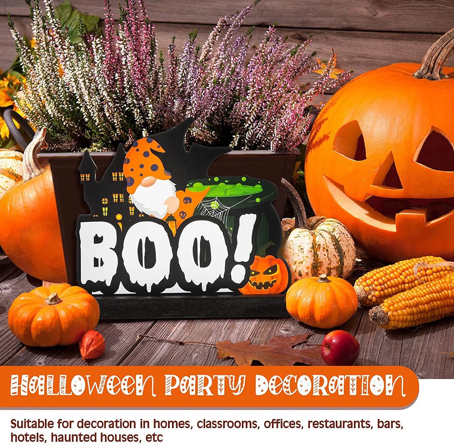 3Pcs Happy Halloween Table Decorations,Boo Spooky Table Centerpieces Trick or Treat Witch Hat Wooden Sign for Halloween Party Dinner Coffee Table Topper Tier Tray Home Decor