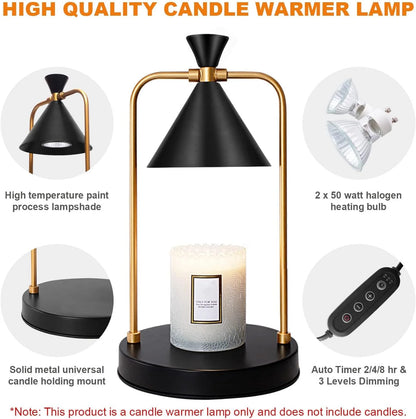 Candle Warmer Lamp, Timed Dimmable, Electric Candle Warmer for Small and Large Scented Candles, Candle Melter for Bedroom, Home Decor Gift for Mom (Black)