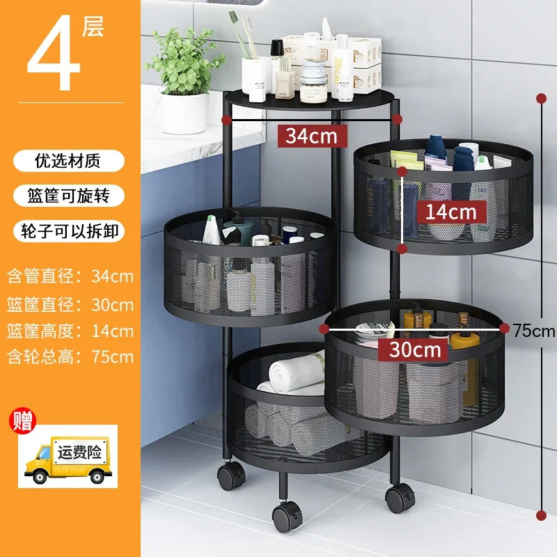 Kitchen Vegetable Shelving Multi-Layer Floor round Rotating Vegetable Basket Fruit Storage Basket for Household Items