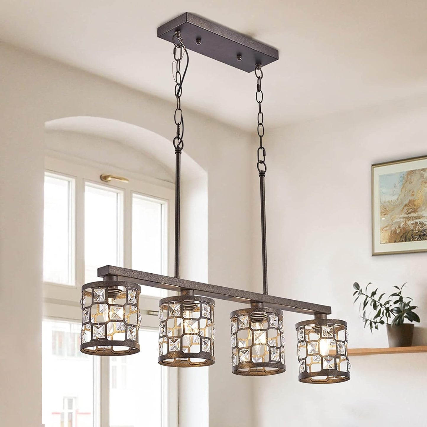 4-Light Dining Room Chandelier Light Fxiture, Kitchen Island Lighting with Oil Rubbed Bronze Finish, Linear Pendant Lighting for Kitchen