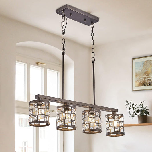 4-Light Dining Room Chandelier Light Fxiture, Kitchen Island Lighting with Oil Rubbed Bronze Finish, Linear Pendant Lighting for Kitchen